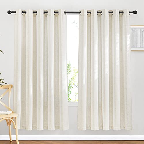 NICETOWN Natural Linen Curtains 72 inches Long for Bedroom, Grommet Linen Weave Window Treatment Semi Sheer Privacy Drapes with Light Filtering for Living Room, W66 x L72, 2 Panels