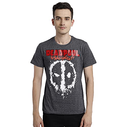 Image of Free Authority Deadpool Printed Regular Fit Grey Cotton Men's T-Shirt