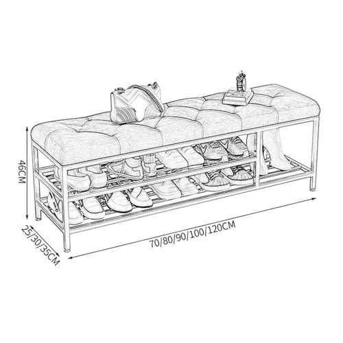Banc de rangement à chaussures rembourré doté d'une double étagère métallique