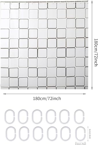 Startseite Shower Curtain - Black White Lattice Plastic Shower Curtains for Bathroom with 12 Hooks, 180 x 200 cm - Image 3