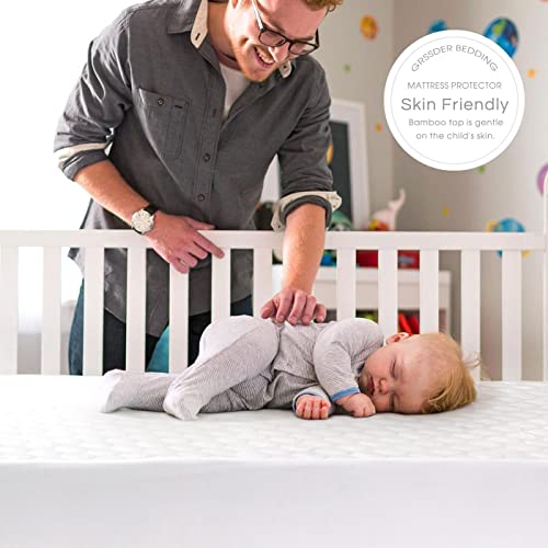 Image of GRSSDER Waterproof Crib Mattress Protector, Extra Soft and Breathable Crib Sheets for Boys and Girls, Extra Thick Toddler Mattress Pad Cover 52 x 28 x 9, Circular Pattern Snow White