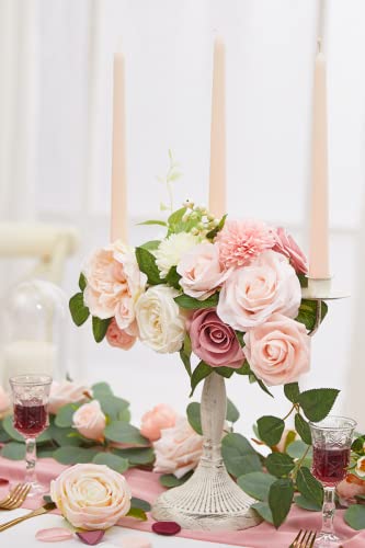 Serwalin Artificial Flowers Fake Silk Flowers For Diy Wedding Bouquets Cake Decoration Mixed Roses Combo Blush Pink And White Flower Centerpieces Arrangements For Party Table Chair Decor #TOP6