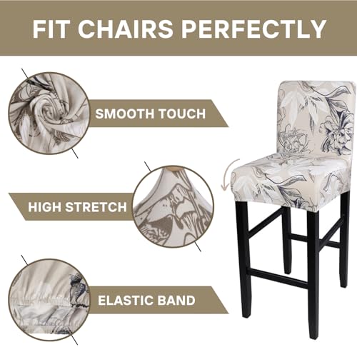 Image of SearchI Bar Stool Covers Set of 2, Stretch Washable Barstool Seat Covers, Counter Height Chair Covers for Kitchen Dining Room Cafe (Beige and Blue Flower)