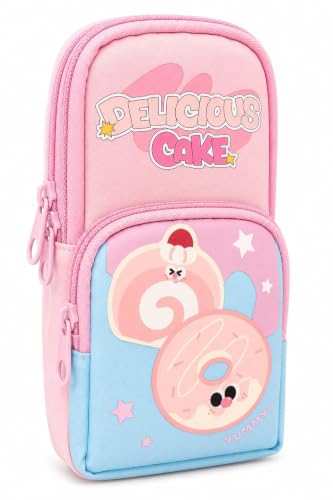 Image of WORSHIPER Double Zipper Pencil Pouch for Kids | Large Capacity Stationery Organizer | Multi-Compartment Pencil Case for School, Office & Travel | Cute Food Theme Design(Delicious Cake - Pouch)