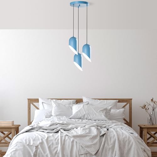 Lustre bleu clair à hauteur réglable avec 3 douilles E27 puissantes