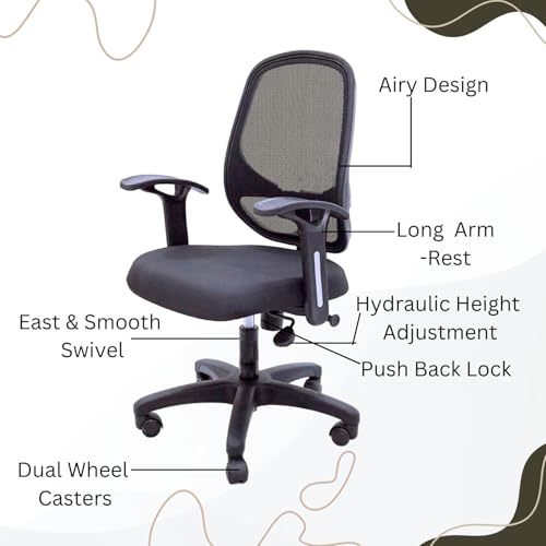 Image of Office Arm Chair with Frame, Mesh Back, Nylon Base, and Adjustable Handle, Cushion Fabric (802 Chair-Black)