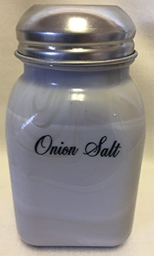 Spice Jar - Square Stove Top Shaker - Rosso Exclusive - Gray Swirl w/Script Lettering - American Made - Mosser Glass USA (Onion Salt)