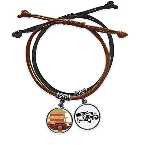 Bracelet architecture traditionnelle de la Chine en corde et cuir tressé main