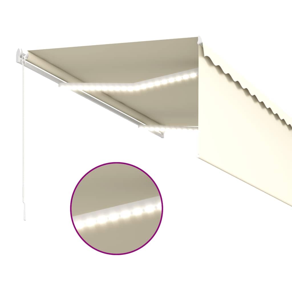 Ręcznie zwijana markiza z roletą i oświetleniem solarnym LED, 3 x 2,5 m, kremowa, odporna na działanie promieni UV tkanina poliestrowa, regulowana rama aluminiowa, korba ręczna do łatwego montażu