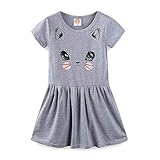 LittleSpring Little Girls Dresses Gray 6 Cute Cat Print Summer
