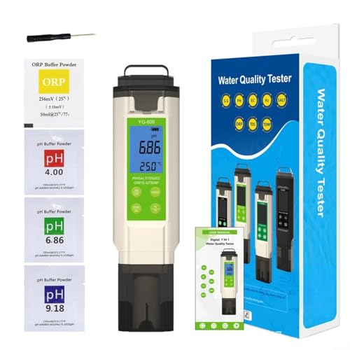 CWOQOCW Medidor digital de pH 7 en 1, medidor digital de calidad del agua con pantalla LCD retroiluminada para piscina acuario, hidroponía, medición de pH ORP temperatura de salinidad