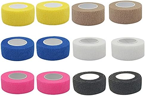 [12 Pack-1"x5Yards]MINGYUE Self Adhesive Bandage Wrap,Athletic Tape,Sports Tape,Wrist and Ankle Wrap Tape,Cohesive Bandage for Vet Tape(Multi-Color 01)