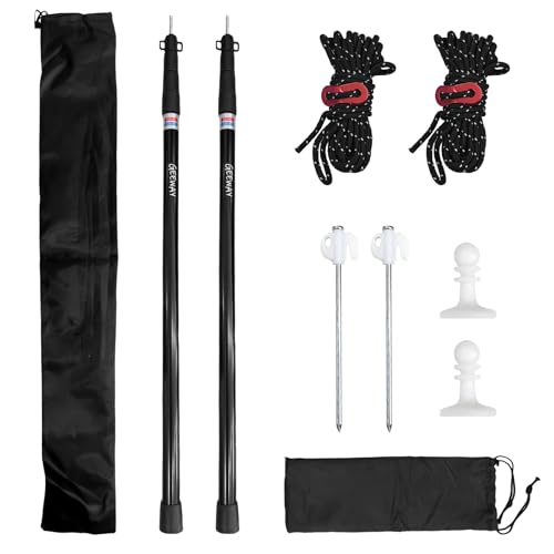 GEEWAY 2 Pcs 10FT Tarp Poles for Camping, Heavy Duty Telescoping Tent Pole, Aluminum Adjustable Tent Poles for Outdoor Activity, Wilderness Adventure and RV Travel (Black)