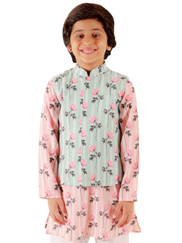 Image of JBN Creation Boys JBN Creation Boys Green Cotton Blend Floral Printed Nehru Jacket