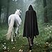 AQEWK Medieval Cloak with Hood Men Renaissance Costume Accessories Halloween Cosplay Velvet Cloak Hood (Black-51.18
