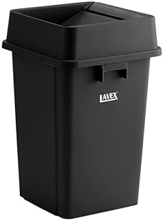 Square Trash Can with Drop Shot Lid, 19 Gallon, Black, Indoor Use, 26" H x 16" W x 16" D