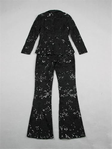 Women's Designer Runway Suit Set Single Buttons Guisolid Lace Blazer Flare Pants Set 2Pcs4