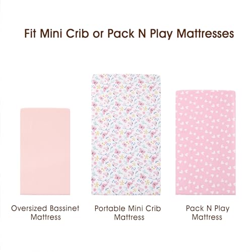 Image of PHF 3 Pack Soft Mini Crib Sheets, Butterfly Pack N Play Sheets for Baby Girls, No Slip Universal Fit for Pack N Play, Playard, Portable and Mini Crib Mattresses, Butterfly