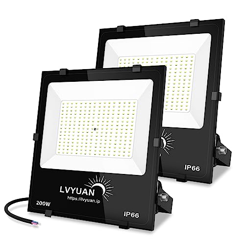 買得な2個セット LVYUAN(リョクエン) 200w LED 投光器 入力電圧:AC 85-265V、100/200V対応可能 昼光色 24000LM ledライト led外灯 看板灯 IP66 防水 豪雨対応 薄型 屋外 作業灯 「超高輝度」「広角照明