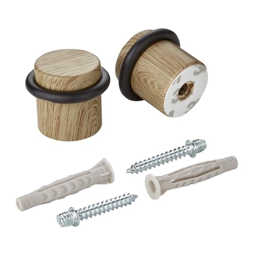 SOTECH juego de 2 topes de puerta de acero STOPPER fijación al suelo (Ø 36 mm, altura 32 mm, decoración de madera de roble) Tope de puerta