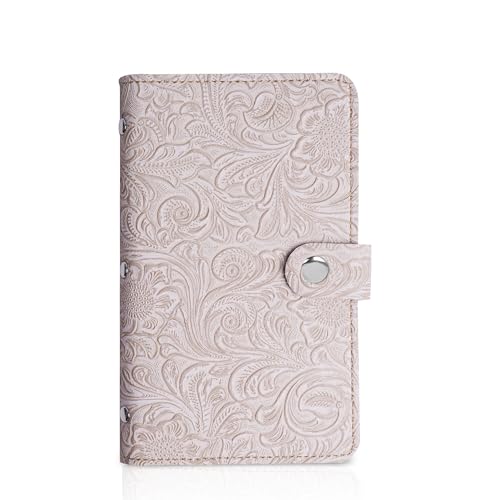 lizimandu Business Card Holder Book, Business Card Book Case PU Leather Organization Binder Name ID Card Holder for Men & Women, Up to 96 Cards Capacity(1-Carved White2)