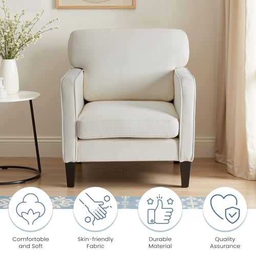 Image of DUMOS Modern Accent Chairs for Living Room, Reading Chair with Armrest and Backrest, Comfy Chairs for Bedroom, Waiting Room and Reception Room, Cream