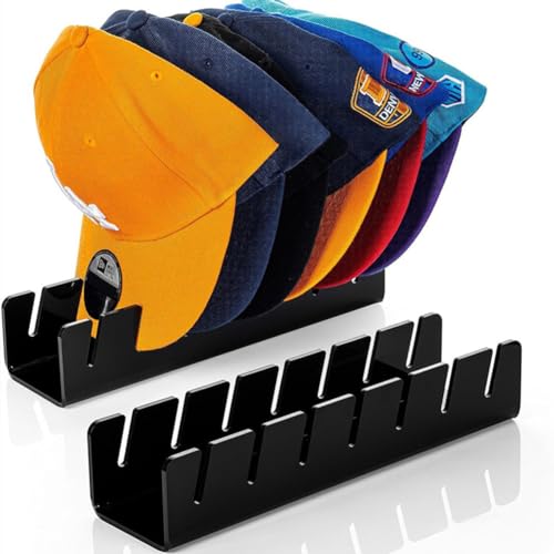 Hat Racks for Baseball Caps, Acrylic Hat Organizer Holders Display for 7 Baseball Caps, No install, Hat Stand for Bedroom, Closet, Dresser (Black)