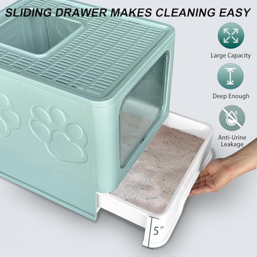 Caixa de areia portátil atualizada, caixa de areia para gatos de entrada superior com tampa, caixa d