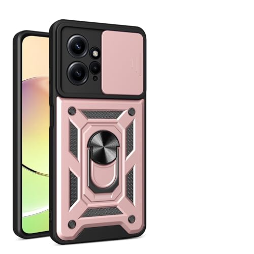 bojioderf Compatible with Redmi Note 12 4G Case,Compatible with Xiaomi Redmi Note 12 4G Magnetic Bracket [PC+TPU] 2 in 1 Slide Lens Pink