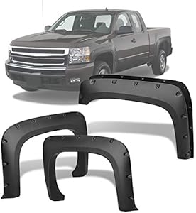 YITAMOTOR Fender Flares Compatible with 2007-2013 Chevy Silverado 1500, 2007-2014 2500HD 3500HD, 6.5 & 8.1Ft Bed, Pickup Front Rear Wheels Flares Guards Wells Riveted Style