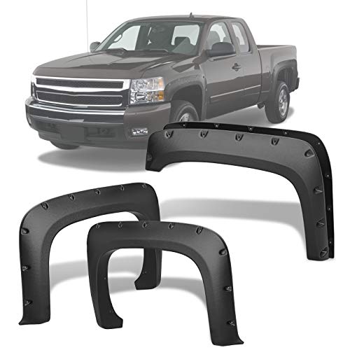 YITAMOTOR Fender Flares Compatible with 2007-2013 Chevy Silverado 1500, 2007-2014 2500HD 3500HD, 6.5 & 8.1Ft Bed, Pickup Front Rear Wheels Flares Guards Wells Riveted Style