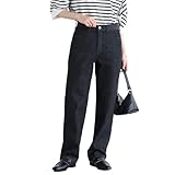 [n'OrLABEL] オシャレウォーカー ワイドパンツ レディース【ストレートデニムパンツ】 ジーンズ ボトムス ジーパン ストレートデニム ワイド すっきり 大きいサイズ シンプル 春 夏 秋 冬（LL,ブラック）15bm03j