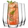 JoyJolt Gwen 18oz Highball Glasses, 4pc Tall Glass Sets. Lead-Free Crystal Glass Drinking Glasses. Water Glasses, Mojito Glass Cups, Tom Collins Bar Glassware, and Mixed Drink Cocktail Glass Set