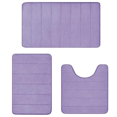 RUN HELIX Bathroom Rugs Set 3 Piece,Memory Foam Bath Mat, Soft Bath Mats Ulta Soft, Absorbent Bath Rugs with No Slip PVC Backing Machine Washable, Easy to Dry - Beige