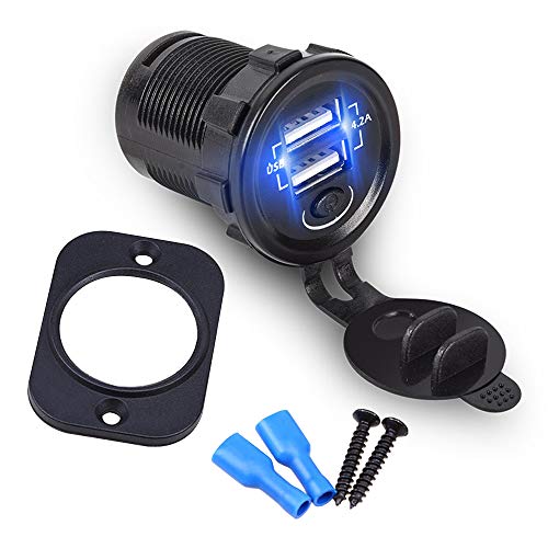 BREADEEP Dual USB Car Charger with Switch, Waterproof DC 12V Power Outlet 4.2A (2.1A & 2.1A) Quick Charger Socket for Car Boat Marine RV ATV Mobile… - Thumbnail 3