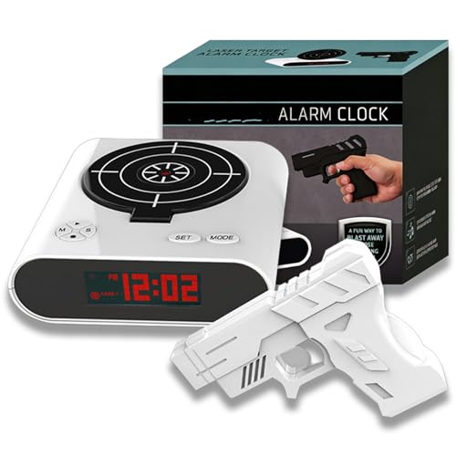 Gun and Target Alarm Clock, Modern Digital Shooting Game Timer for Bedroom, LED Display Personalized Wake Up Gadget in Home, Custom Sound 2 Modes, for Home, Office, Living Room (#1)