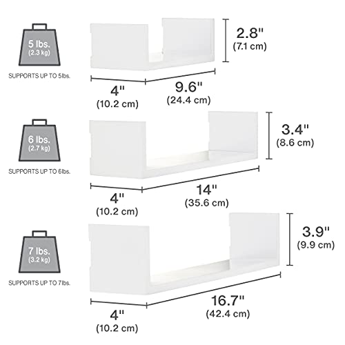Melannco Floating U Shelves For Bedroom, Living Room, Bathroom, Kitchen, Nursery, Set Of 3, White #TOP1