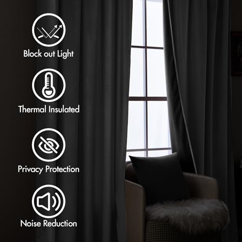 Image of MIULEE Grey Velvet Pinch Pleat Blackout Curtains W52 X L90 Inches | 2 Panels,Luxury,Thermal Insulated,Super Soft,Back Tab & Rod Pocket,for Bedroom Living Room