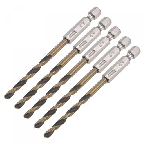 TA-VIGOR 5Pcs 4.2mm Hex Shank Twist Drill Bit Set, 1/4 Inch Shank HSS High Speed Steel Drill Bit Set Quick Change Twist Drill Bits for Woodworking, Plastic and Metal