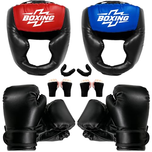 12pcs Boxing Headgear, guantes de boxeo,Mouth Guards& Hand Wraps Boxing Equipment Set - PU Leather Boxing Protective Gear for Training, Sparring & MMA，Boxing Gloves，Suitable for Adult