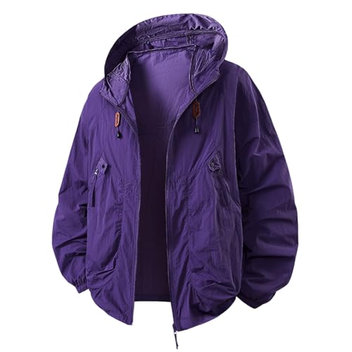 Men's Casual Jackets Lightweight Hooded Outerwear for Outdoor Activities Versatile Fashionable Apparel (Dark Purple, L)