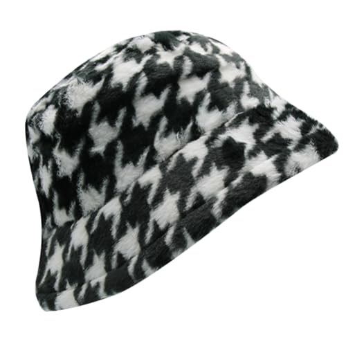 A2Z Ladies Bucket Hats Winter Warm Fluffy Animal Faux Fur Beanie - Hat LH3227 Dogtooth One Size