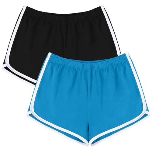 Image of URATOT 2 Pack Yoga Short Pants Summer Running Athletic Shorts Women Dance Gym Workout Elastic Waist Shorts