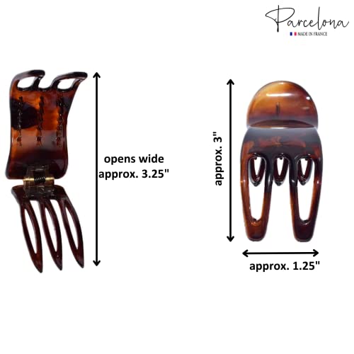 Parcelona French Simply Bear Cub Paw Set Of 2 Tortoise Shell And Black Celluloid Medium Side Slide In Jaw Yoga Hair Claws Clips #TOP4