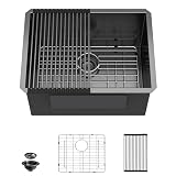 Fulorni Lavandino sottotop da 61 x 45,7 cm, nero canna di fucile Nano-PVD, acciaio inossidabile 304 calibro 16, profondità 30,5 cm, vasca singola sotto lavabo per lavanderia, camper o uso di utilità