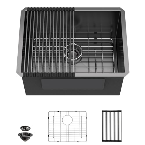 Image of 24 inchx18 inch Undermount Laundry Utility Sink - Gunmetal Black NANO-PVD, 16 Gauge 304 Stainless Steel, 12 Inch Deep Single Bowl Under Counter Basin for Laundry Room, RV or Utility Use