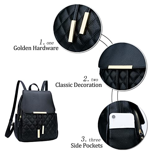 KKXIU Quilted Trendy Leather Backpack Purse for Women and Ladies Shoulder Travel Daypacks Bags (Black) - Image 5