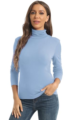 Image of Women's Casual Long Sleeve Turtleneck Tops Slim Fitted Lightweight Base Layer Shirts