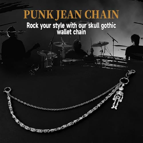 Image of ZEKEE Pants Chain and Wallet Chain for Men Women, Skull & Retro Punk Chain for Jeans, Biker Streetwear Keychain Accessory