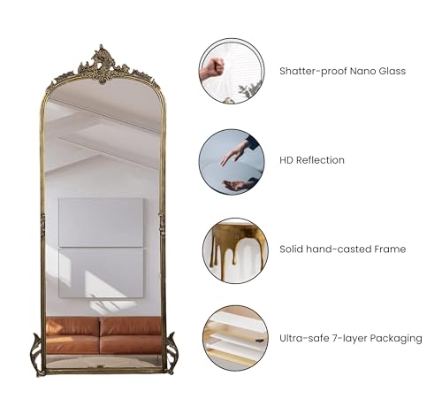 Image of Gharaana Premium Hand-Casted Aluminium Mirror | Vintage Brass Finish | Wall Mirror (60x24 inch) | Antique Brass Home Decor Mirror | Premium Metal Wall Mirror
